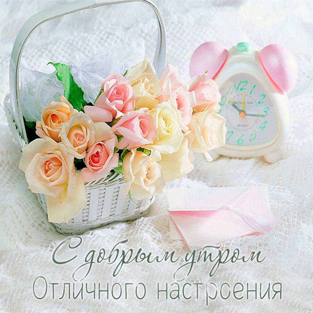 Красивая картинка с цветами для девушки и пожеланием доброго утра и отличного настроения!