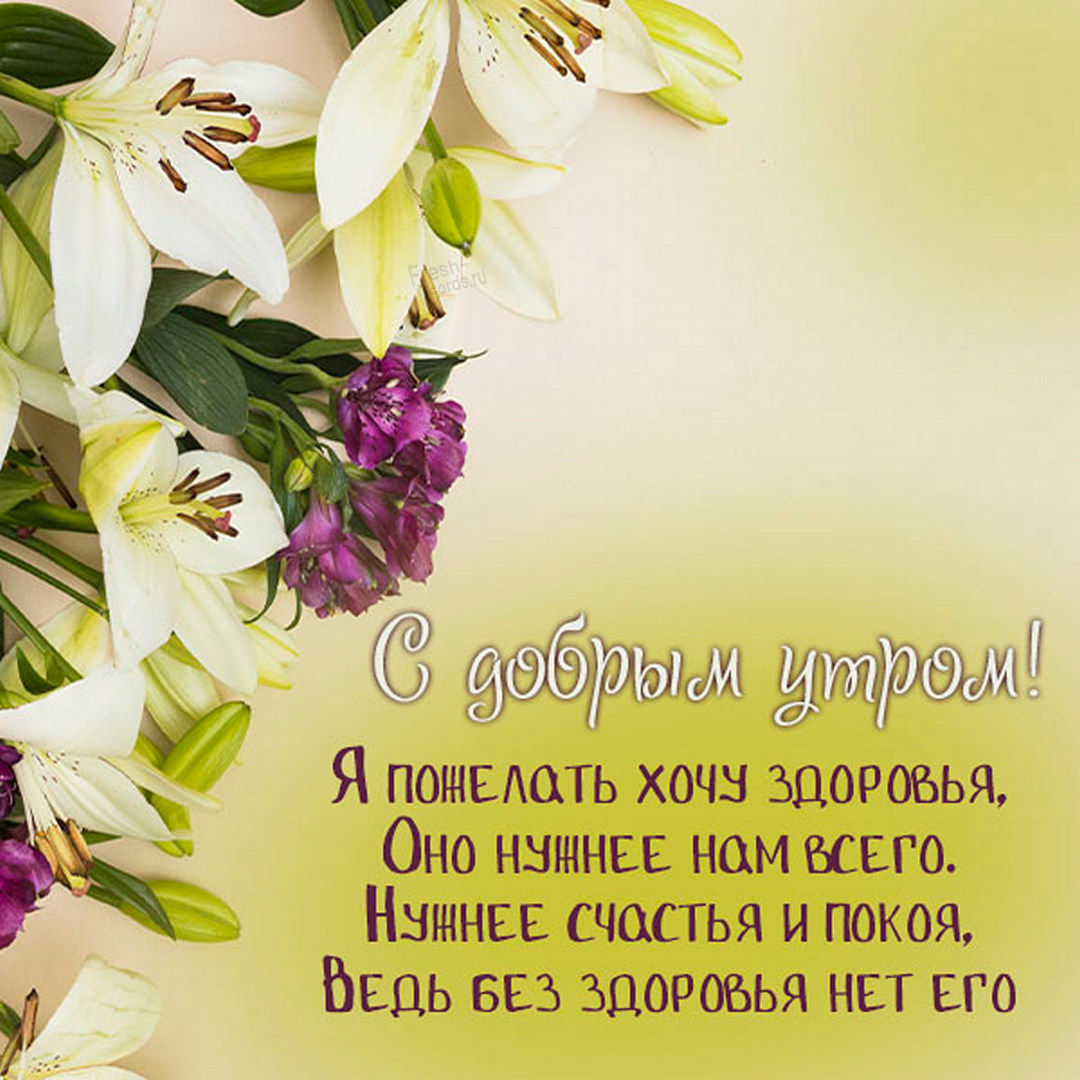 Красивая открытка с весенними цветами и пожеланием доброго утра!