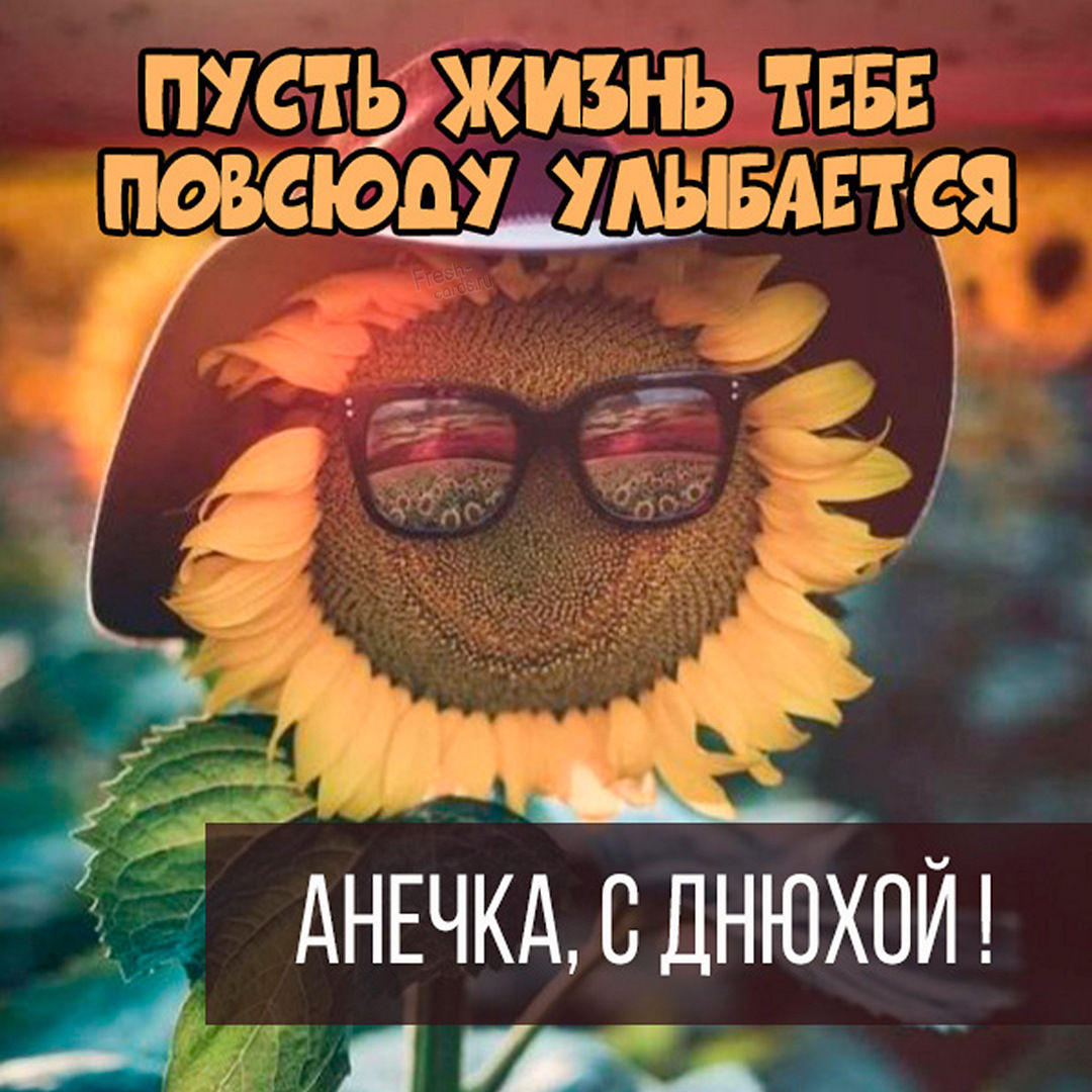 Картинка Анюте на День рождения с оригинальным букетом.