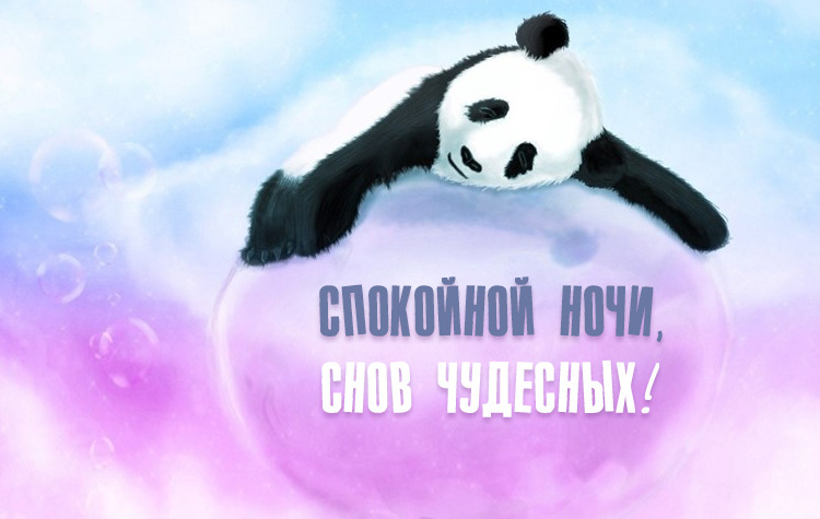 Очень красивая необычная картинка с пандой и пожеланием спокойной ночи, снов чудесных!