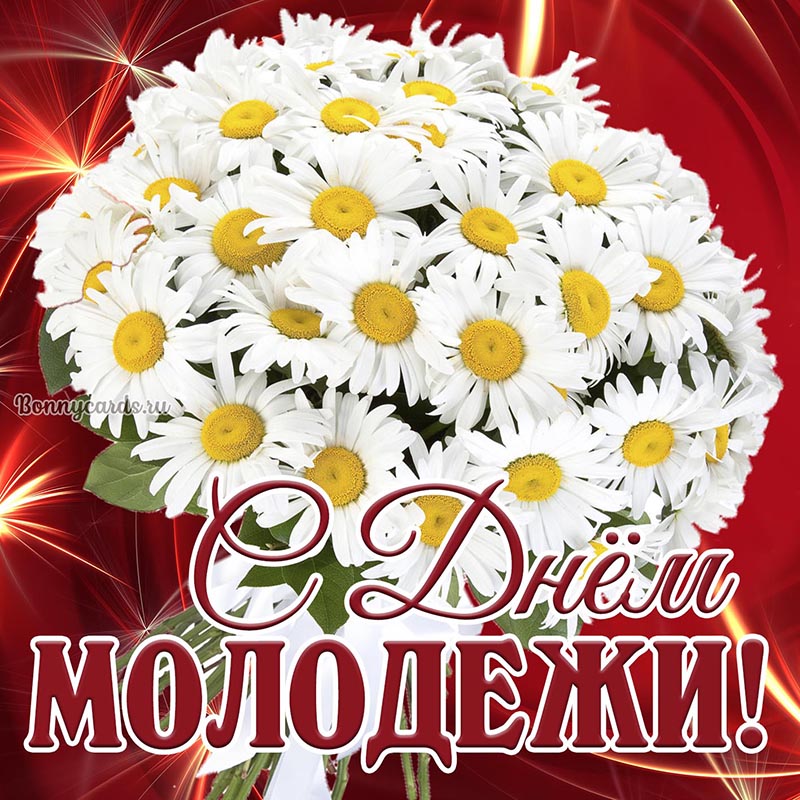 Красивая открытка с букетом ромашек с Днём молодёжи. Красивая открытка с букетом ромашек с Днём молодёжи.