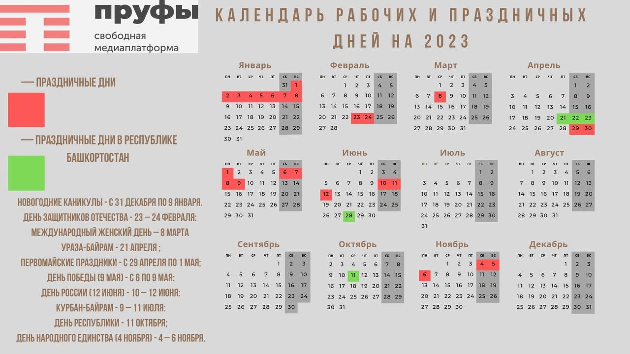 График праздничных дней 2023, Отдых в 2023 году праздничные дни.