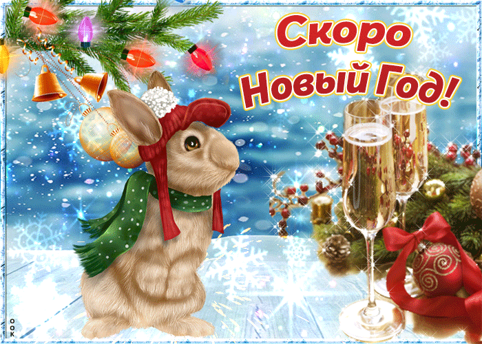 Новая гифка с Наступающим Новым Годом, с салютом и кроликом (зайцем). Новая гифка с Наступающим Новым Годом, с салютом и кроликом (зайцем).