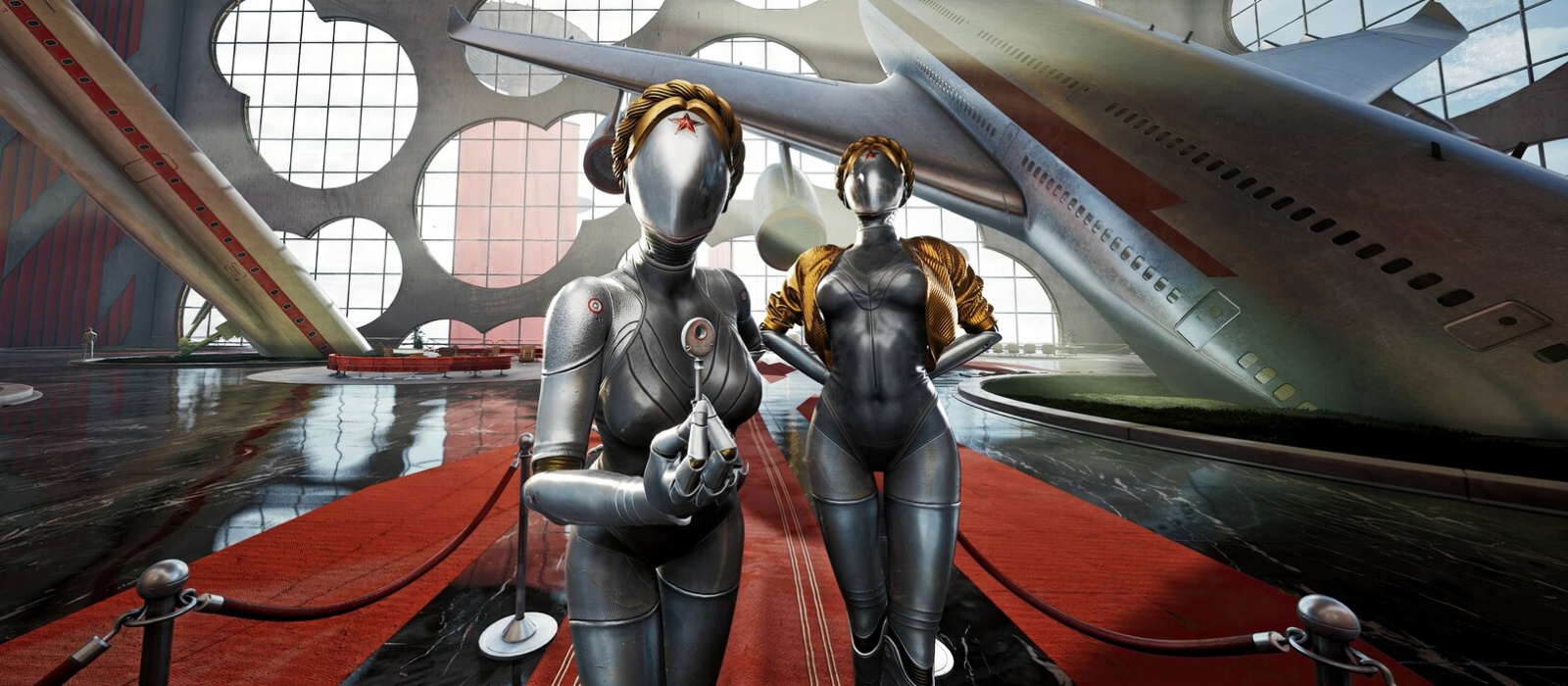 Девушка решила хайпануть и закосплеила робота-близняшку из Atomic Heart. 