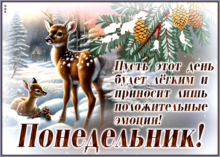 Зимняя Игриво-радужная открытка Понедельник! Со стихами.