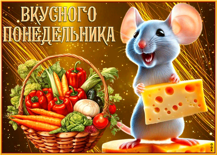 Цветастая анимационная открытка с крыской Вкусного понедельника