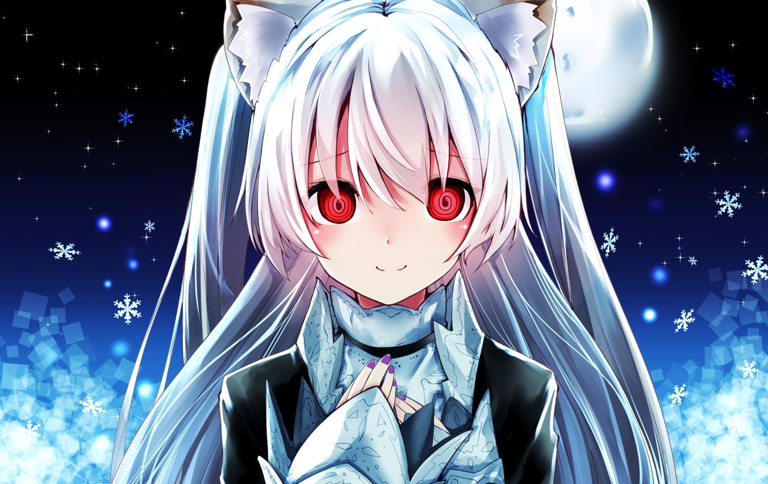 Anime girl White hair Red Eyes неко, Инори Юдзуриха.