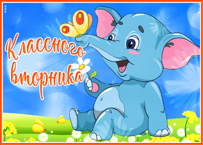 Радужная открытка со слоненком Классного вторника Радужная открытка со слоненком Классного вторника