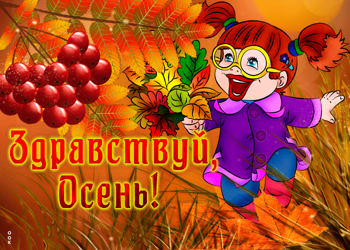 Шикарная открытка Здраствуй, осень С рябиной.