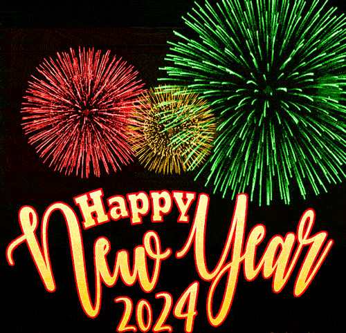 Картинка с салютом Happy New Year 2024.