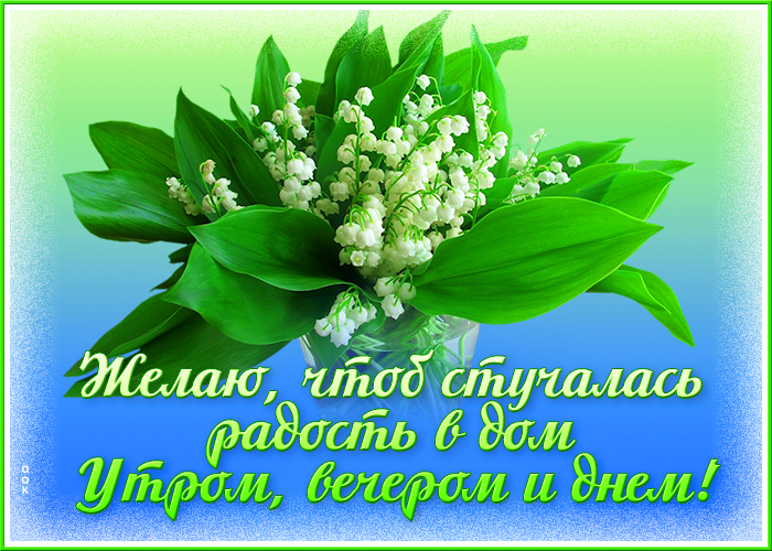 Анимационная открытка с ландышам. Желаю, чтоб стучалась радость в дом. Утром, вечером и днём! Анимационная открытка с ландышам. Желаю, чтоб стучалась радость в дом. Утром, вечером и днём!