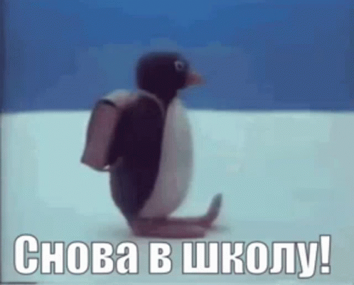 Смешные мультяшные гифки Скоро в Школу с пингвином.