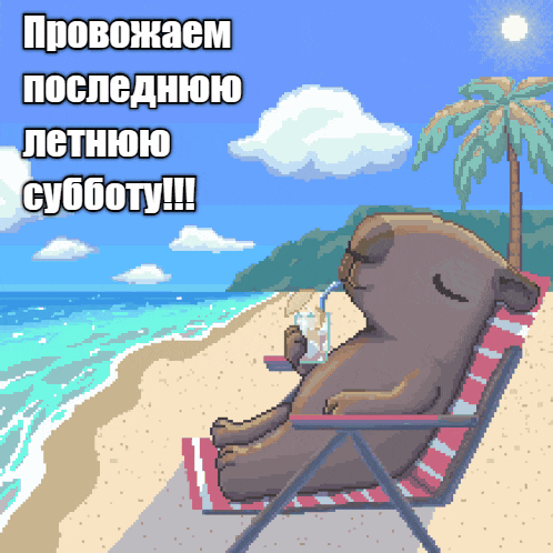 Пиксельная гифка с капибарой провожаем последнюю летнюю субботу.