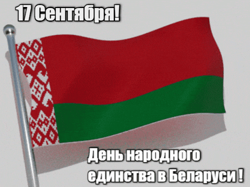 Гиф движущийся флаг с надписью "17 Сентября! День народного единства в Беларуси!". 