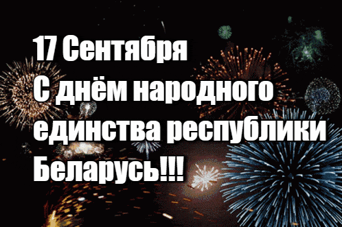 Гифка с салютом в ночном небе на день народного единства республики Беларусь 17-го Сентября.
