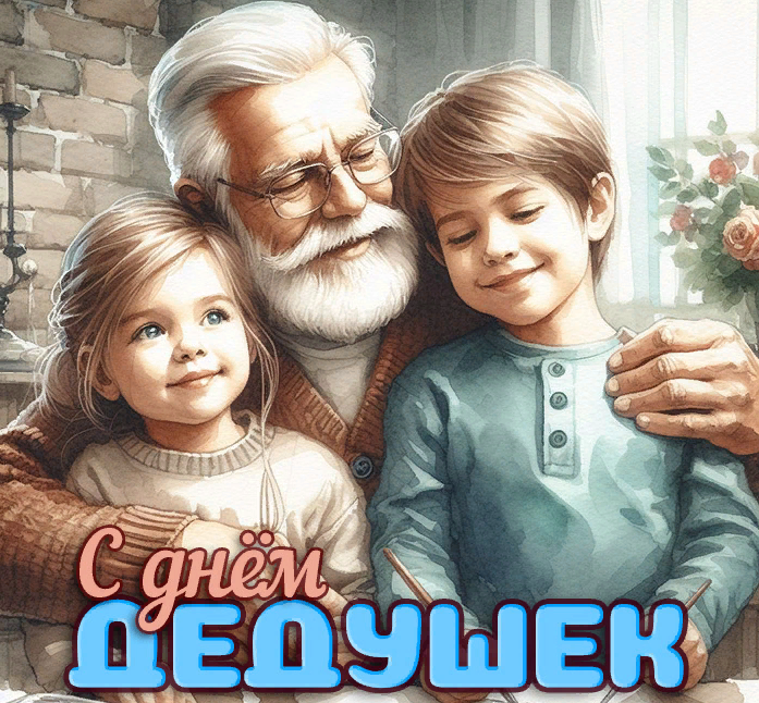 Поздравления с днём дедушки на красивой картинки с внуками.