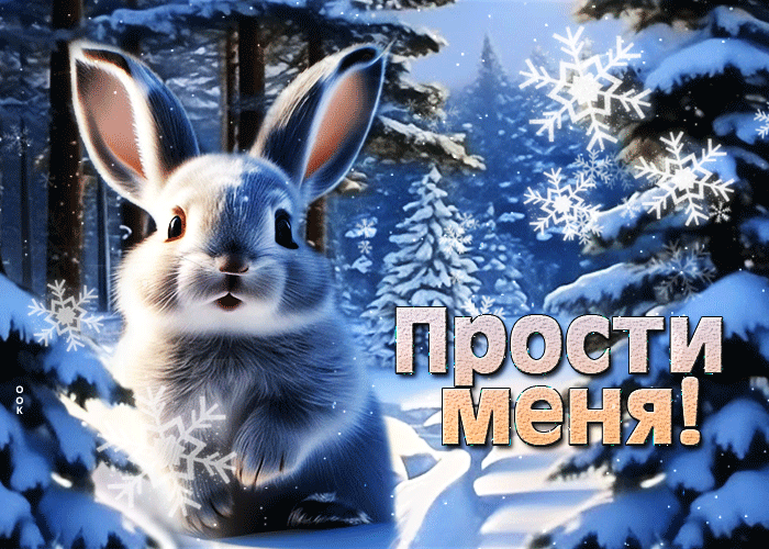 Новая снежно - зимняя gif картинка с зайкой в лесу Прости меня. Новая снежно - зимняя gif картинка с зайкой в лесу Прости меня.