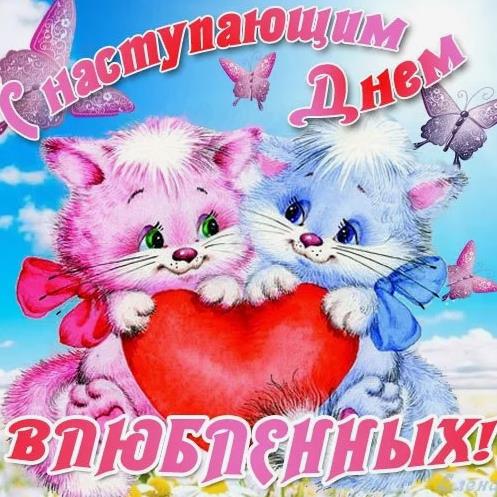 Пожелания С наступающим днем Валентина для детей с кошками.