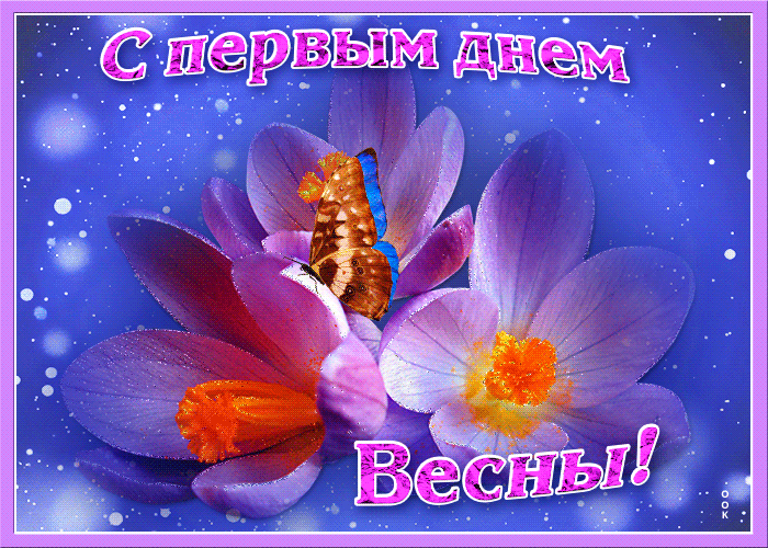 Чудесная gif картинка с бабочкой на первых весенних цветах. Чудесная gif картинка с бабочкой на первых весенних цветах.