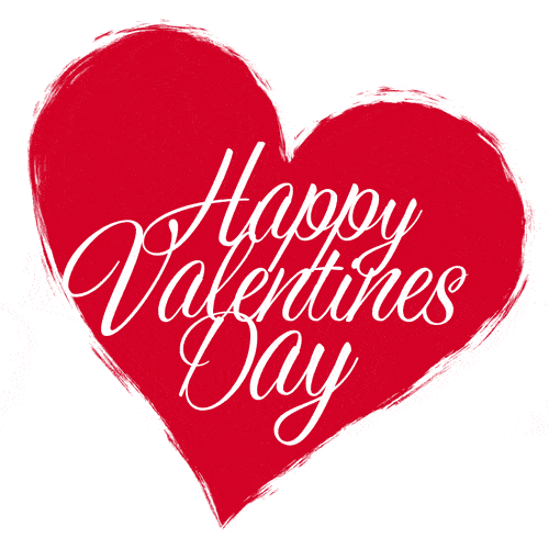Гифка красное сердце на прозрачном фоне с надписью "happy valentines day".