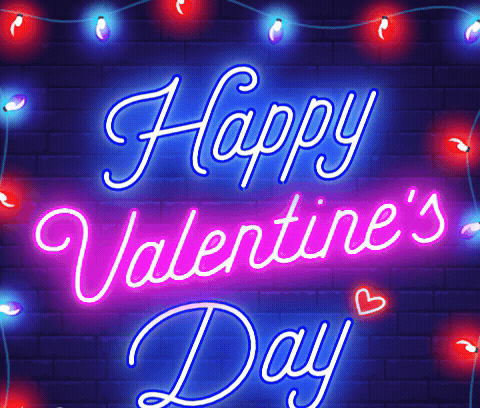 Неоновая надпись Happy Valentine's Day gif картинка.
