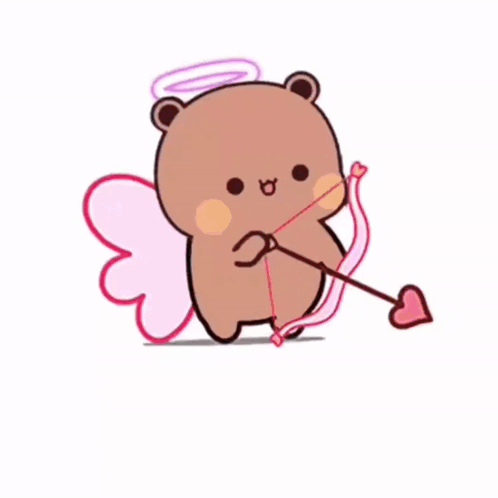 Gif картинка Купидон стреляет из лука и поражает девушку.