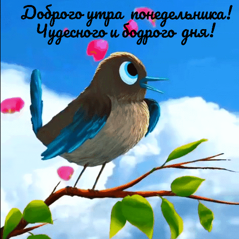 Классная новая гифка доброго утра понедельника. Чудесного и бодрого дня с птичкой на ветке в весеннем стиле. Классная новая гифка доброго утра понедельника. Чудесного и бодрого дня с птичкой на ветке в весеннем стиле.