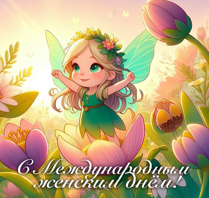 Мультяшная открытка для детей на международный женский день.