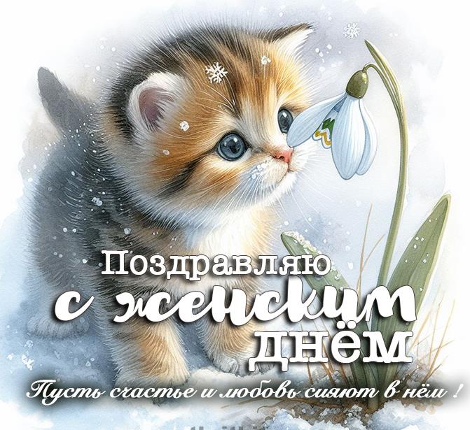 Поздравляю с женским днём, пусть счастье и любовь сияют в нём.