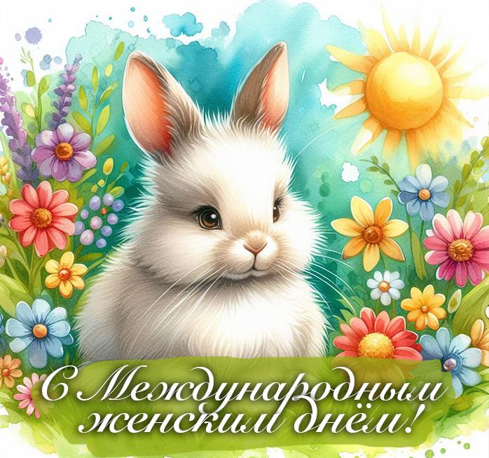 Весенняя, солнечная открытка с женским днём.