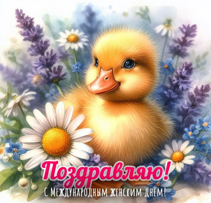 Утёнок поздравляет с женским днём.