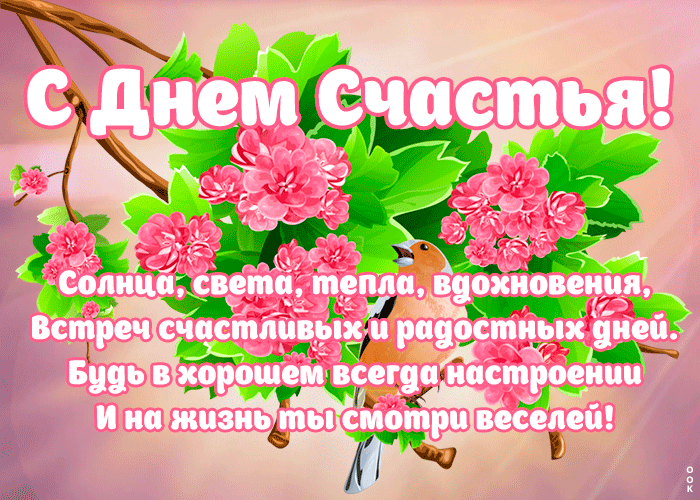 Очень красивая gif Картинка с днём счастья с текстом для женщин.