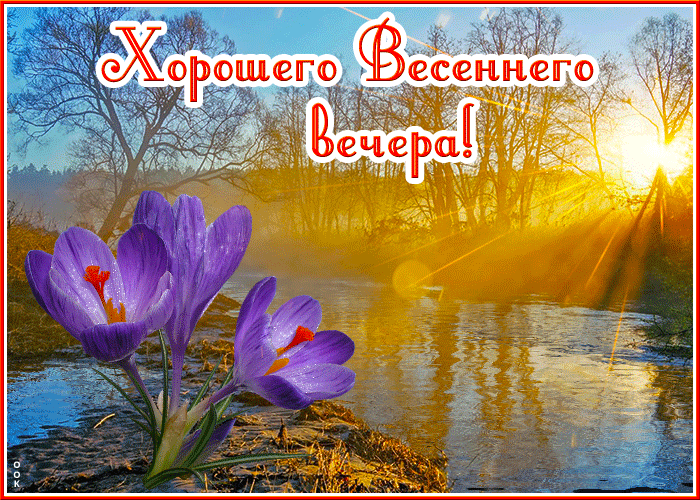 Гифка с весенней природой и пожеланием хорошего вечера. Гифка с весенней природой и пожеланием хорошего вечера.