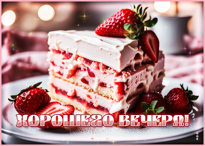 Мерцающая картинка с аппетитным куском торта и хорошего вечера. Мерцающая картинка с аппетитным куском торта и хорошего вечера.