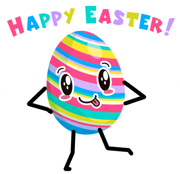 Гифка Happy Easter с танцующим яйцом на прозрачном фоне.