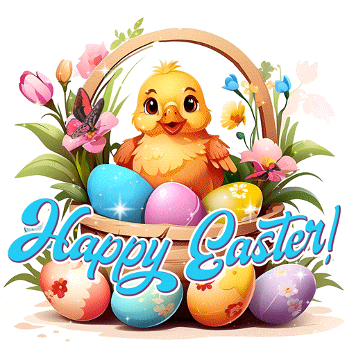 Весенняя анимация с надписью "Happy Easter".