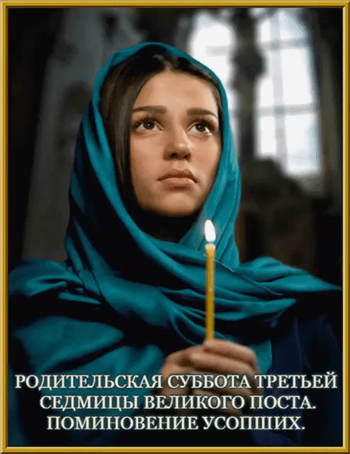 Анимация с девушкой и горящей свечой на третью родительскую субботу во время великого поста.