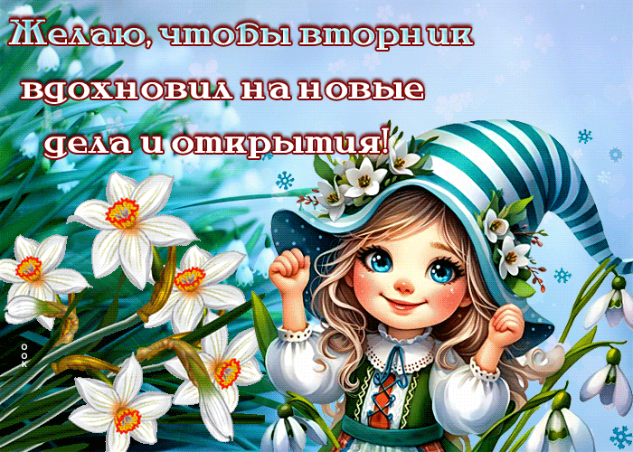 Желаю, чтобы вторник вдохновил на новые дела и открытия.