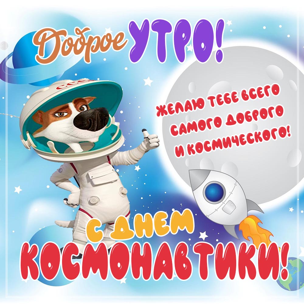 Юмор ко Дню космонавтики -  смешная собака в скафандре для детей.