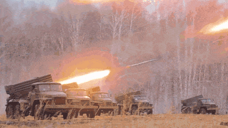 Град РСЗО gif БМ-21 стрельба.