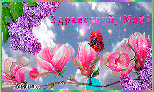 Гифка с сиренью и надписью "Здравствуй, май!". Гифка с сиренью и надписью "Здравствуй, май!".