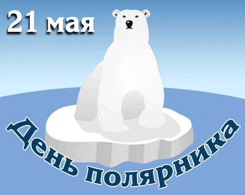 Креативная gif картинка с дрейфующим медведем на льдине на праздник полярников 21 мая.