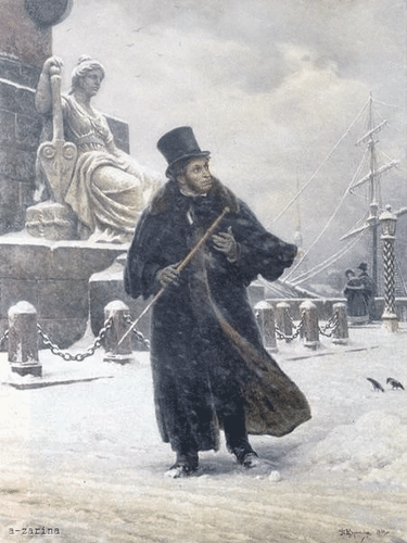 Живая зимняя gif картинка с Пушкиным.
