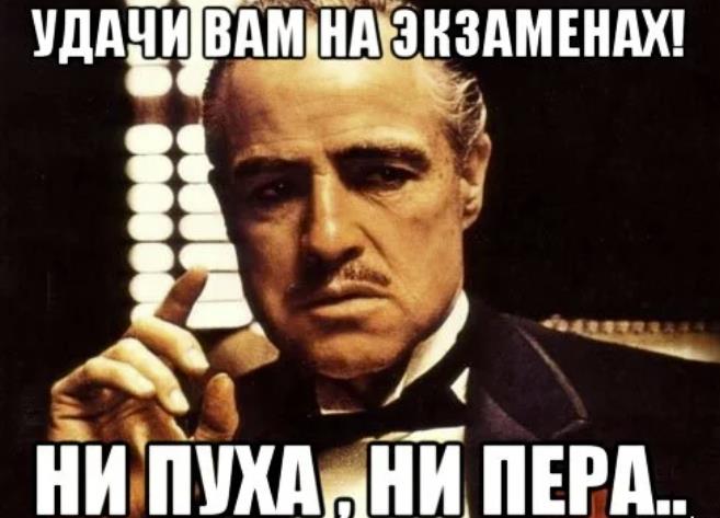 Мем с надписью "Удачи на экзаменах! Ни пуха, ни пера!".