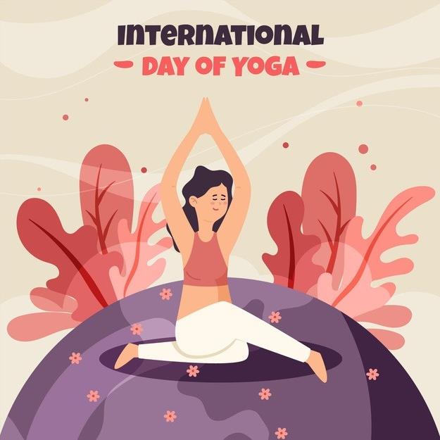 Векторная графика с медитацией и надписью "International day of yoga".