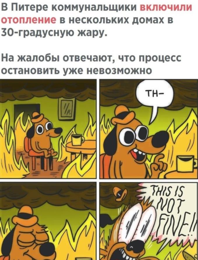 В Питере коммунальщики включили отопление в 30-градусную жару, на жалобы говорят, что процесс остановить уже невозможно. В Питере коммунальщики включили отопление в 30-градусную жару, на жалобы говорят, что процесс остановить уже невозможно.
