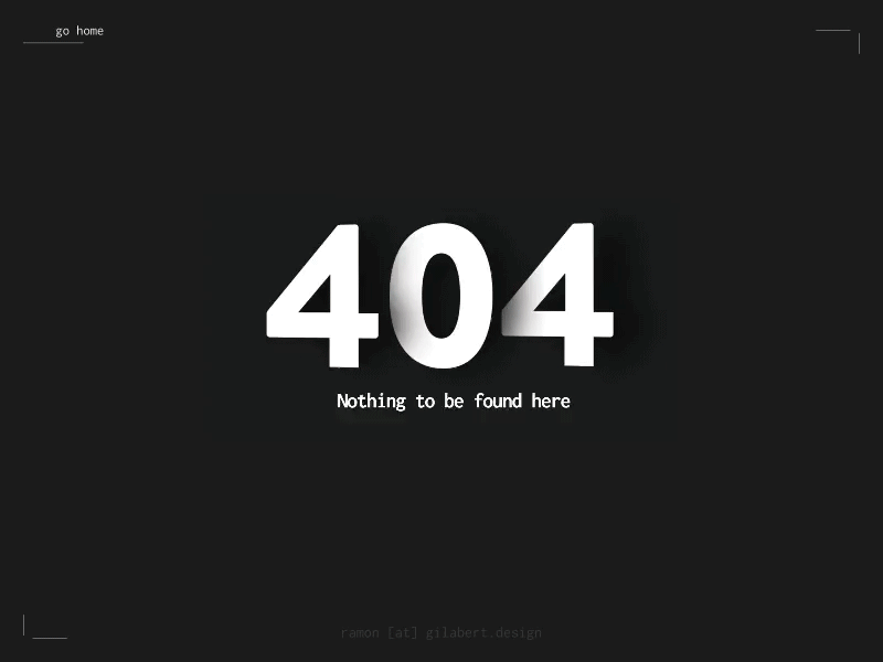 Анимированная надпись на чёрном фоне "404 nothing to be found here" ничего не было найдено здесь.