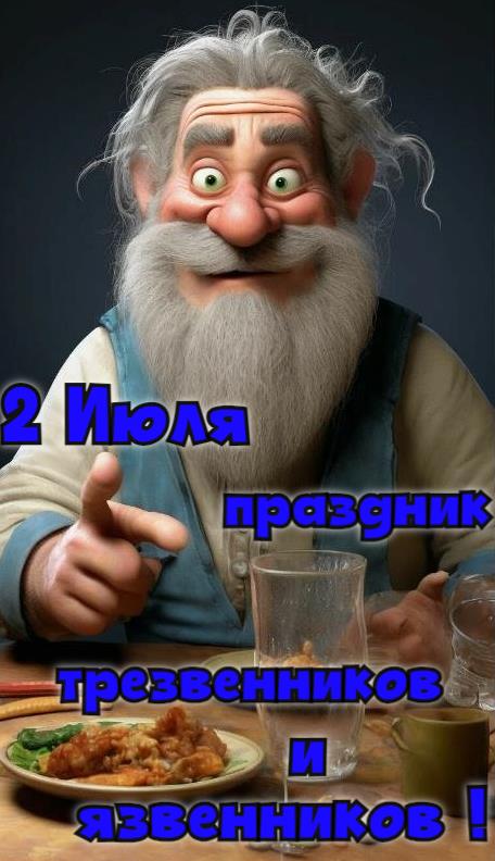 Смешная открытка от нейросети в день трезвости 2 Июля. Смешная открытка от нейросети в день трезвости 2 Июля.