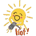 Гиф эмодзи с солнышком и текстом "Hot".