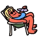 Угарный живой gif стикер с мультяшной девушкой обдувающей себя веером.